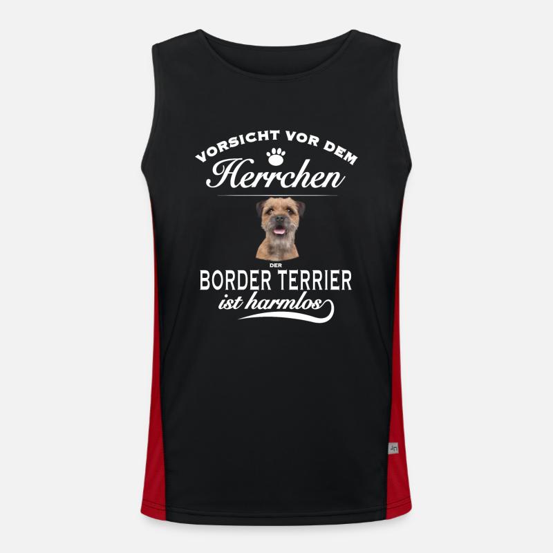 Vorsicht vor dem Herrchen - Border Terrier Funktionelles Kontrast-Tank Top für Männer 