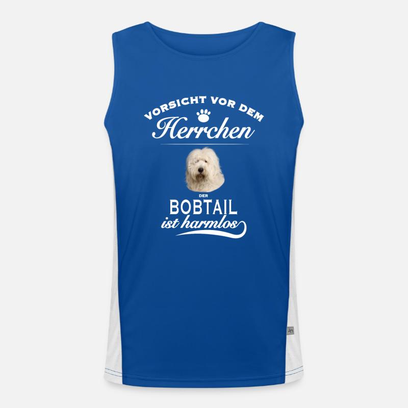Vorsicht vor dem Herrchen, Hund harmlos - Bobtail Funktionelles Kontrast-Tank Top für Männer 