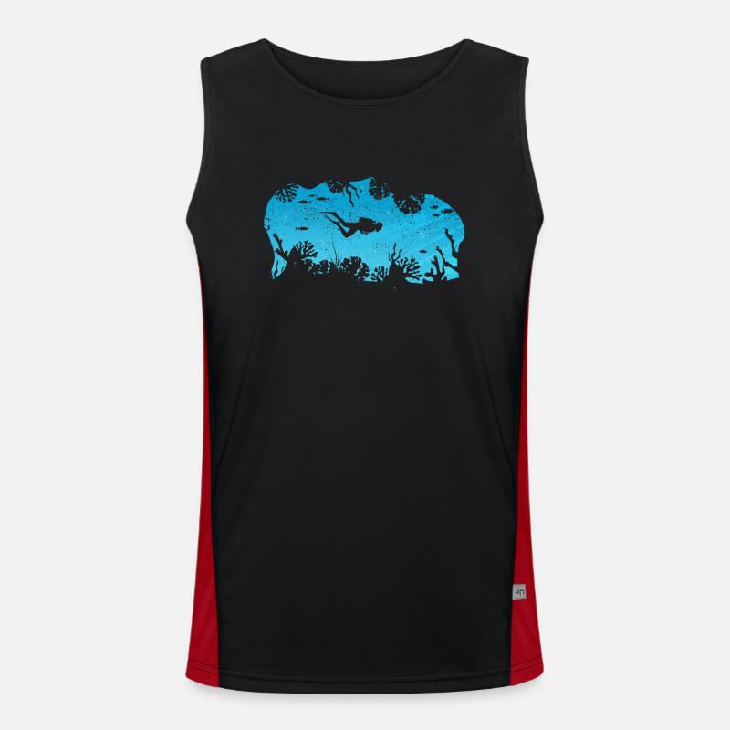 Plongée Coral Reef Ocean Diver Silhouette Débardeur respirant contrasté Homme 