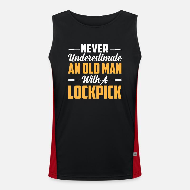 Never Underestimate An Old Man With A Lockpick Loc Funktionelles Kontrast-Tank Top für Männer 