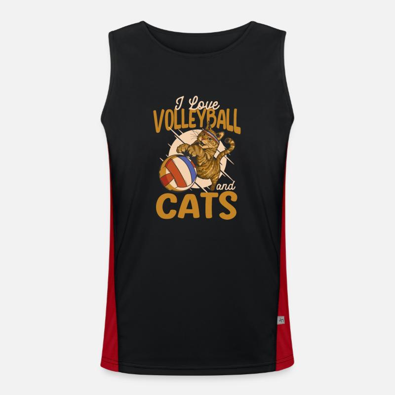 Ich liebe Volleyball und Katzen Kitty Workout Funktionelles Kontrast-Tank Top für Männer 