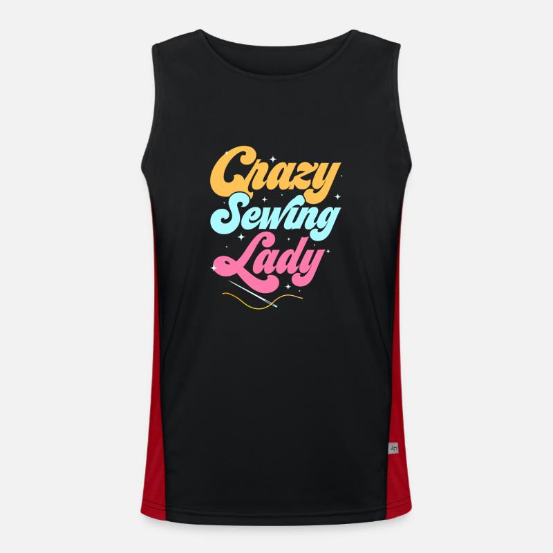 Crazy Sewing Lady Crafting Sewing Machine Men's Functional Contrast Tank Top 