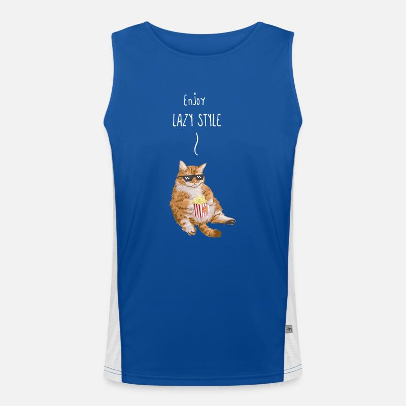 Gros chat mangeant du maïs soufflé Débardeur respirant contrasté Homme 