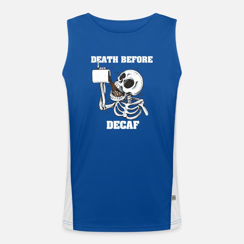 Death before Decaf - Kaffee Liebe Funktionelles Kontrast-Tank Top für Männer 