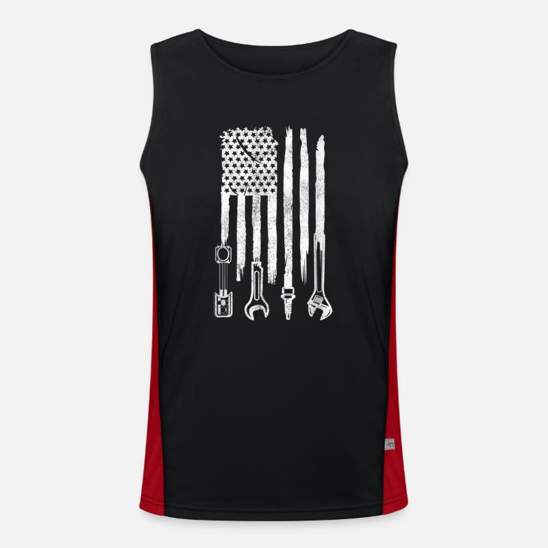 American Flag Mechanic Tools Car Fixing Essentials Débardeur respirant contrasté Homme 