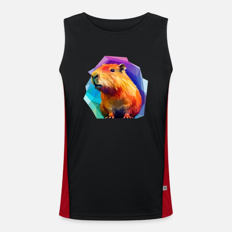 Capybara Low Polygon Design - Men's Functional Contrast Tank Top  - black/red