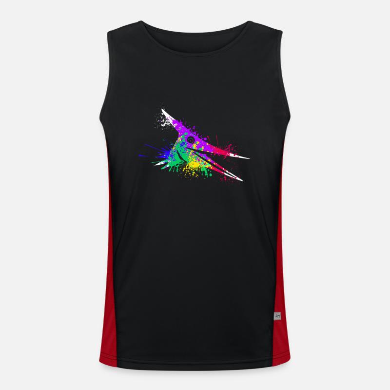 Splash art Dinosaur pterosaurs head - Men's Functional Contrast Tank Top  - black/red