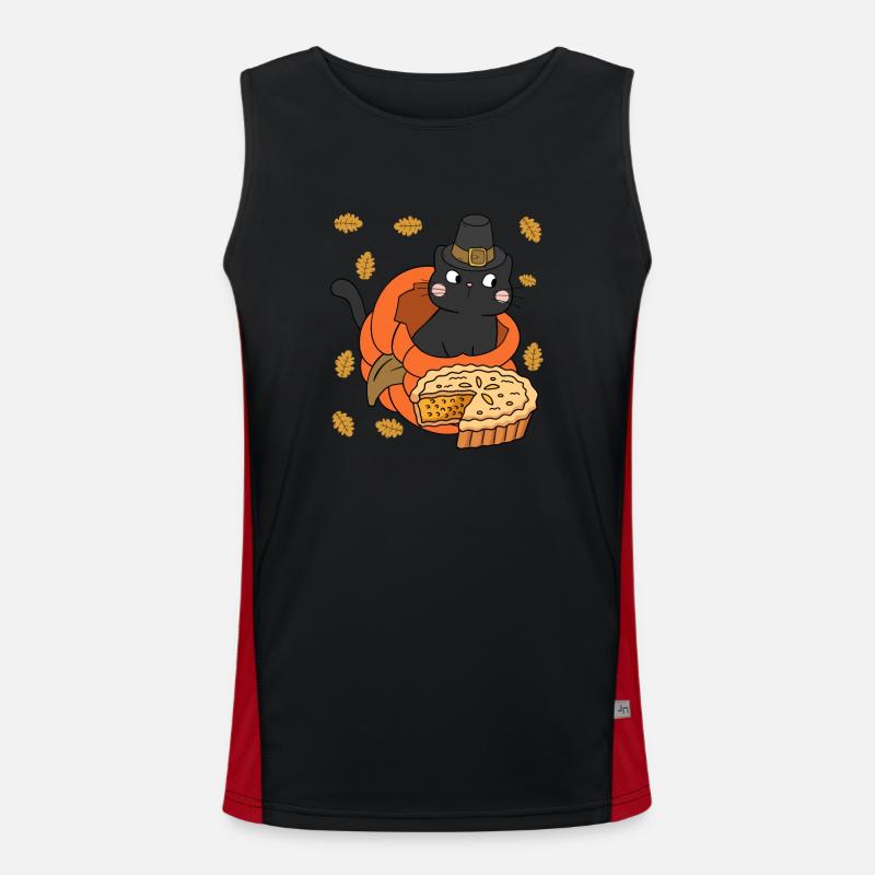 Pilgrim Black Cat Pumpkin Pie Thanksgiving Day Men's Functional Contrast Tank Top 
