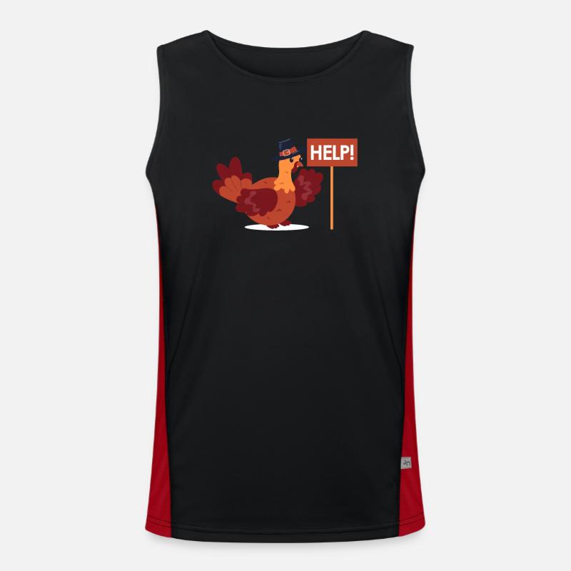 Turkey Day Help Sign Funny Thanksgiving Men's Functional Contrast Tank Top 
