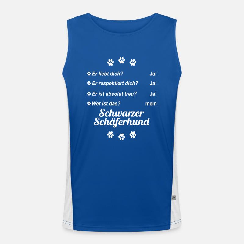 Er liebt Dich. Wer ist das? Schwarzer Schäferhund Funktionelles Kontrast-Tank Top für Männer 