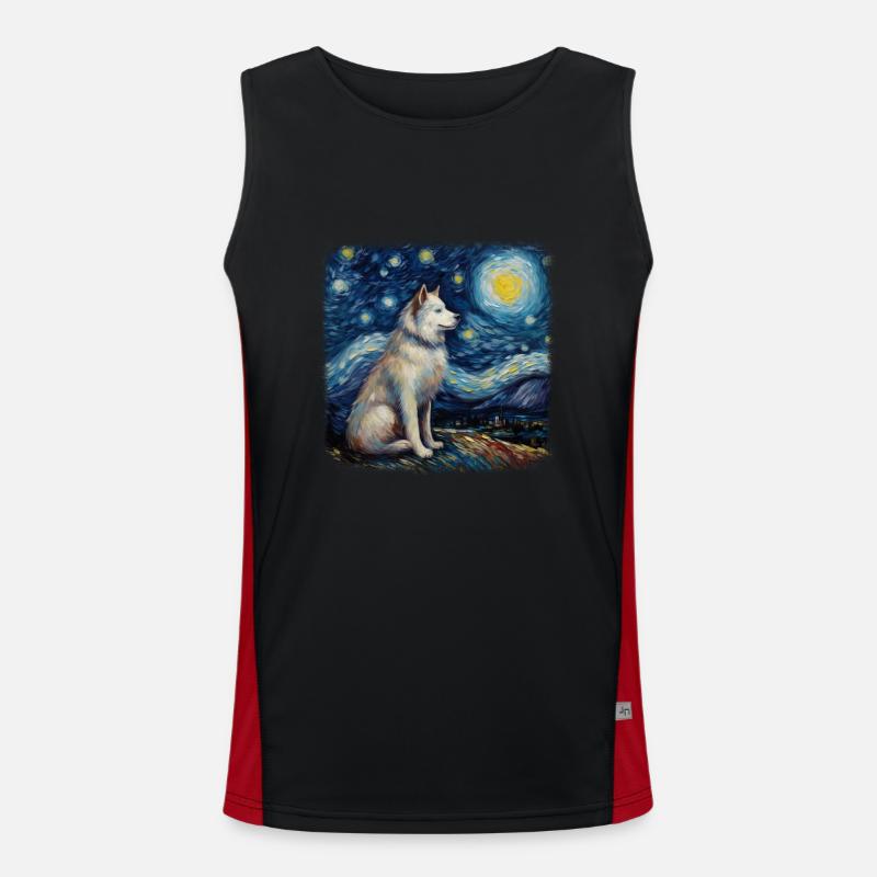 Alaskan Malamute Van gogh starry night Men's Functional Contrast Tank Top 