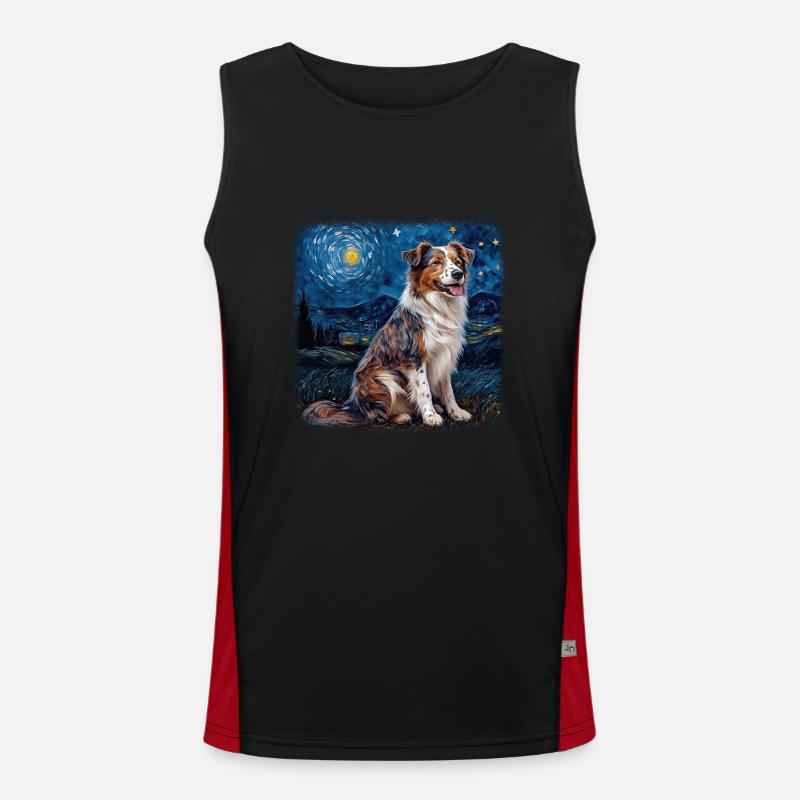 Australian Shepherd Van gogh starry night Funktionelles Kontrast-Tank Top für Männer 