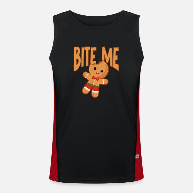 Bite Me Gingerbread Man Funny Christmas Cookie Funktionelles Kontrast-Tank Top für Männer 