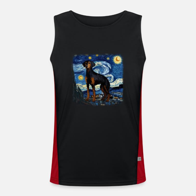 Black and Tan Coonhound Van gogh starry night Men's Functional Contrast Tank Top 