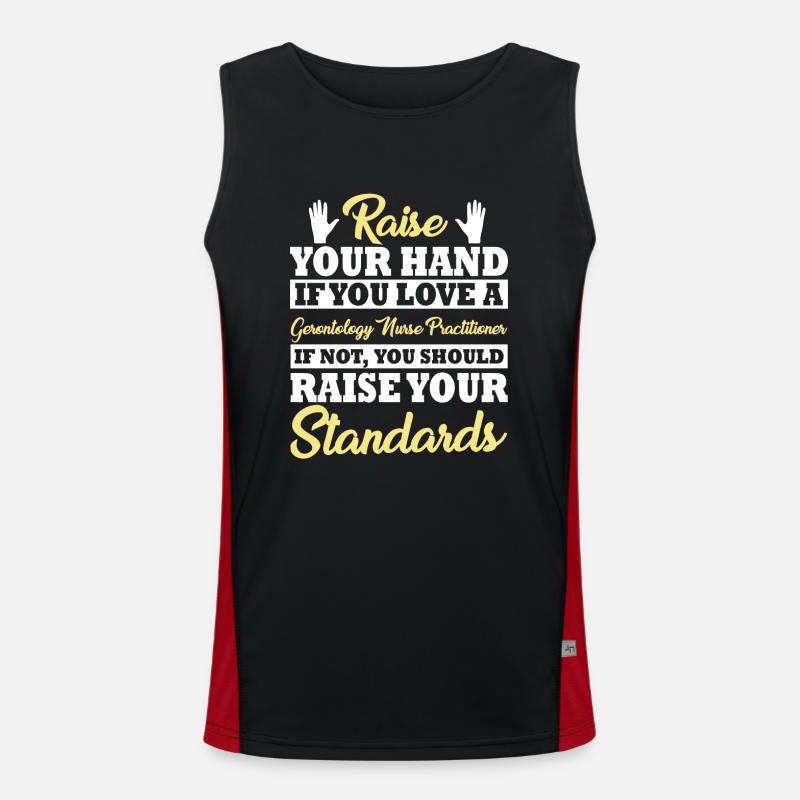 Gerontologie Krankenschwester Ehepartner Spruch Funktionelles Kontrast-Tank Top für Männer 
