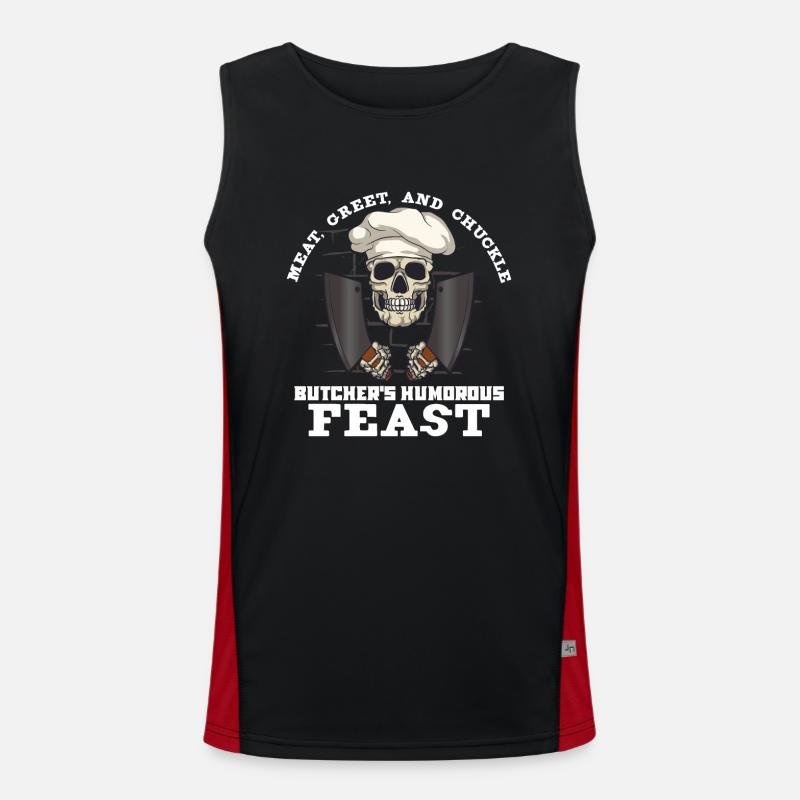 Fleischschneider Metzger Horror Skelett Gore Funktionelles Kontrast-Tank Top für Männer 