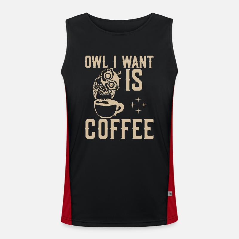 Eule Ich Will Kaffee Funktionelles Kontrast-Tank Top für Männer 