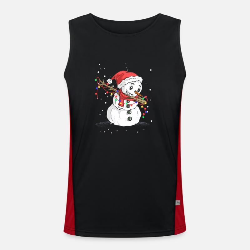 Cute dabbing snowman Christmas lights Men's Functional Contrast Tank Top 