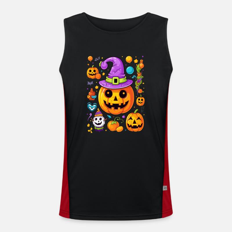 Cool Halloween pop art design pumpkin and witch hat Men's Functional Contrast Tank Top 