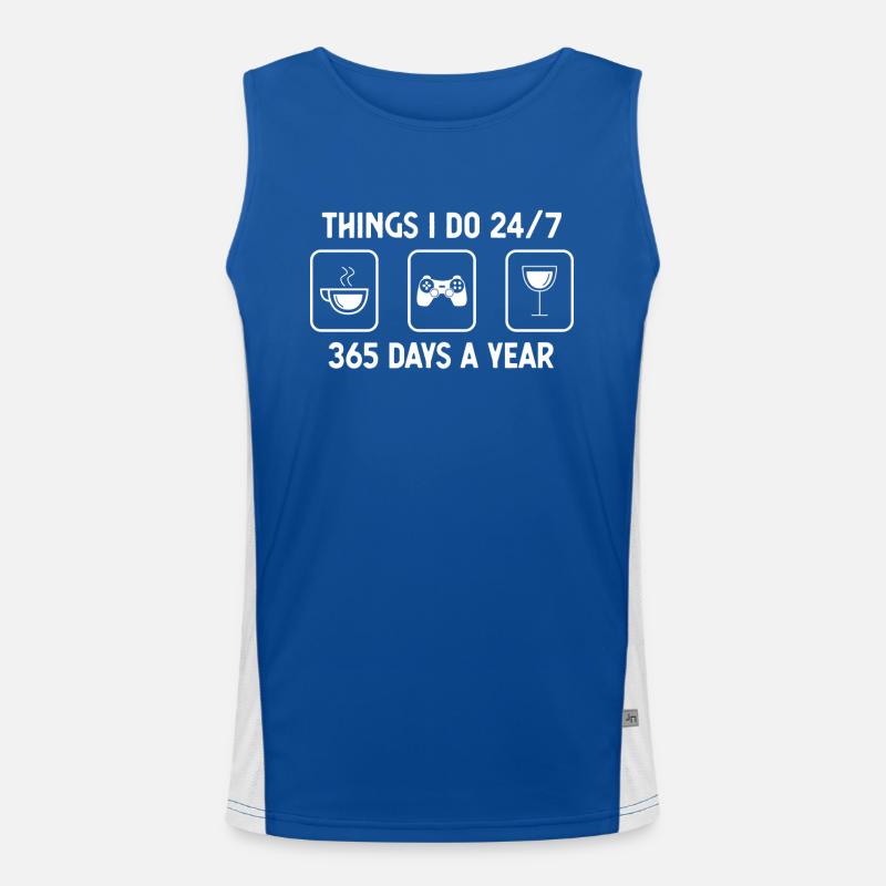 Thinks I Do 24-7 365 days a year - Wine - Game - Men's Functional Contrast Tank Top 