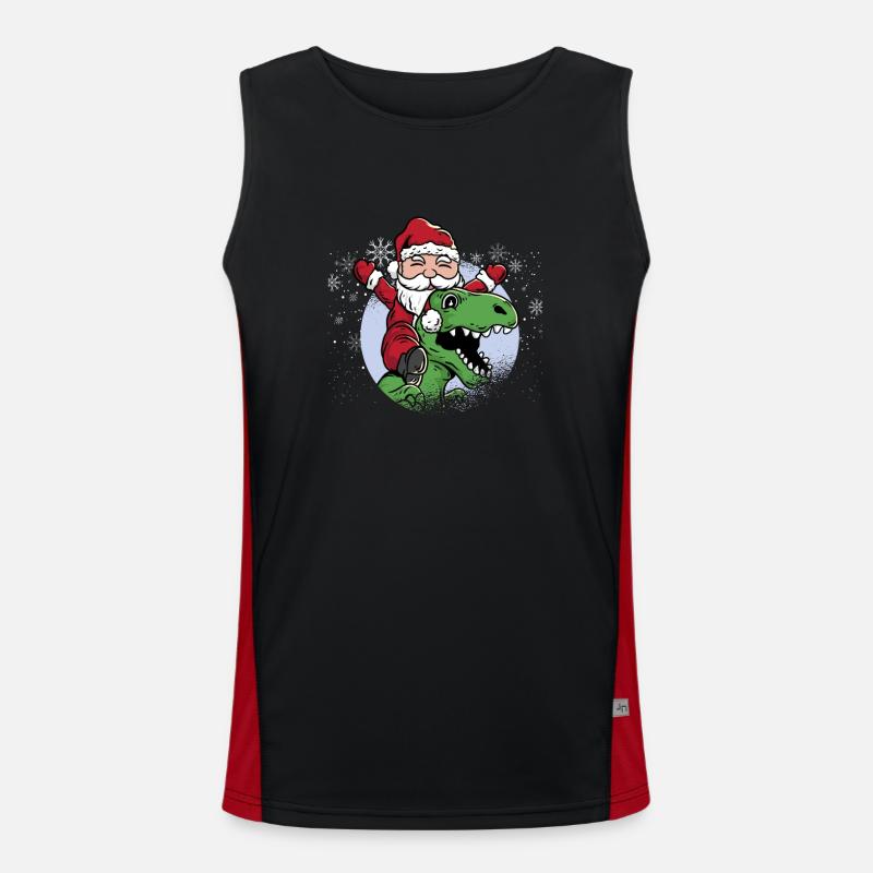 Dinosaurier T Rex Weihnachten Weihnachtsmann Funktionelles Kontrast-Tank Top für Männer 