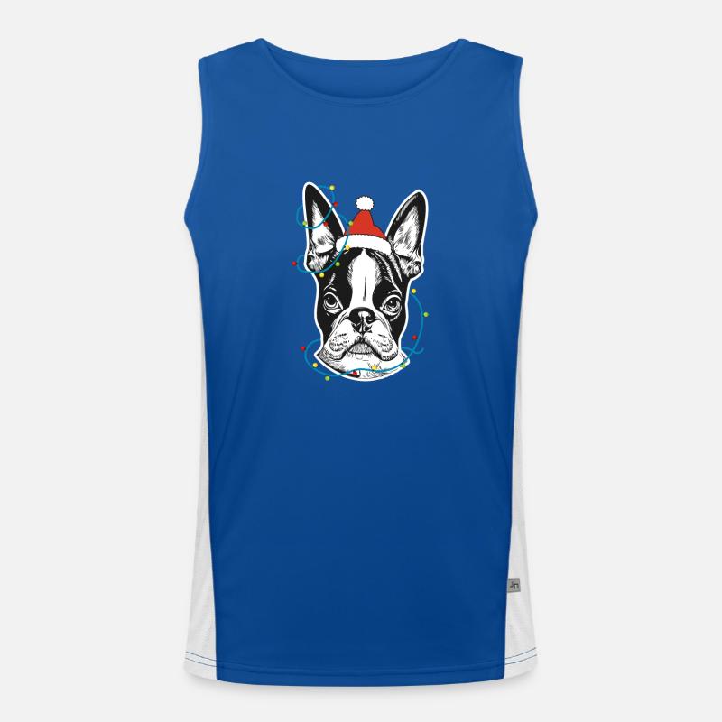Boston Terrier Santa Claus Christmas Tree Light Men's Functional Contrast Tank Top 