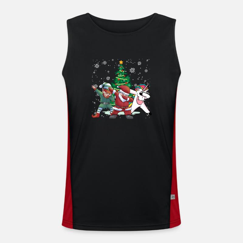 Dabbing Weihnachtsmann Elf Einhorn Weihnachtsbaum Funktionelles Kontrast-Tank Top für Männer 