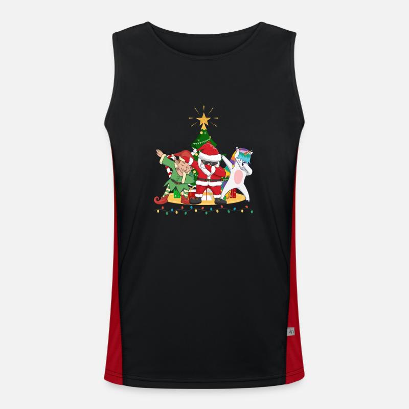 Dabbing Weihnachtsmann Elf Einhorn Weihnachtsbaum Funktionelles Kontrast-Tank Top für Männer 