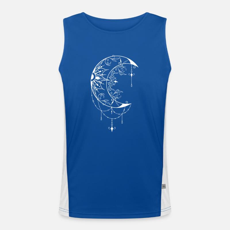 Fascinating Wiccan crescent moon design with symbolism Men's Functional Contrast Tank Top 