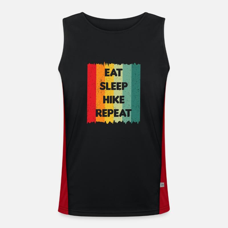 Eat Sleep Hike Repeat - Retro Optik Wandern Funktionelles Kontrast-Tank Top für Männer 