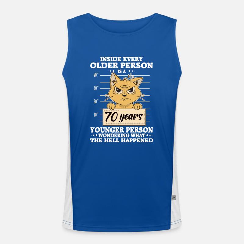 70 Year Old Birthday Stressed Cat Men's Functional Contrast Tank Top 