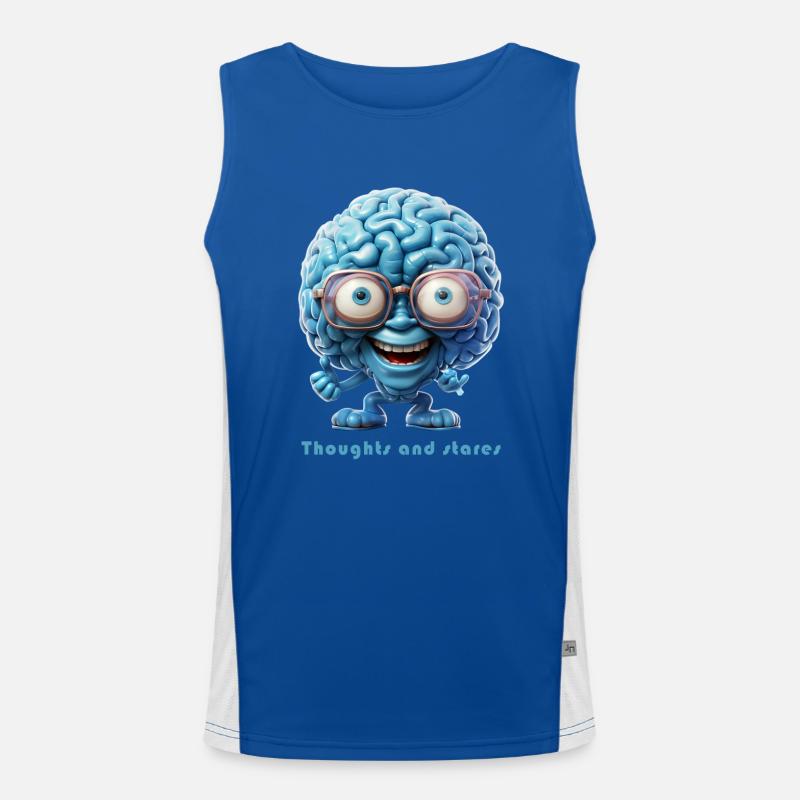 Thoughts and stares, blue brain with glasses Men's Functional Contrast Tank Top 