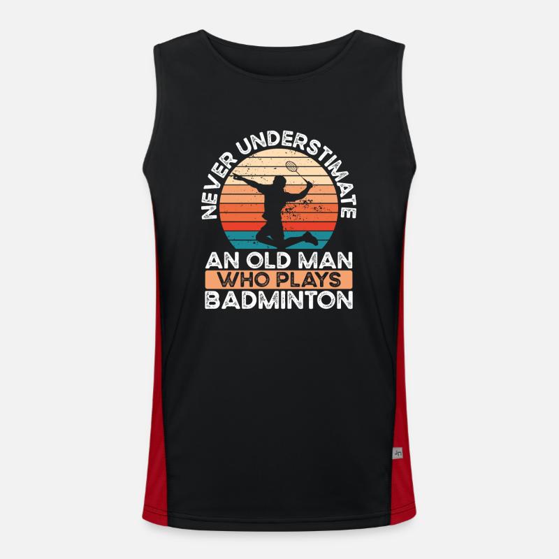 Alter Mann, Der Badminton Spielt Funktionelles Kontrast-Tank Top für Männer 