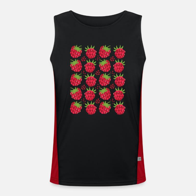 Raspberry Berries Fruit Pattern - Men's Functional Contrast Tank Top  - black/red
