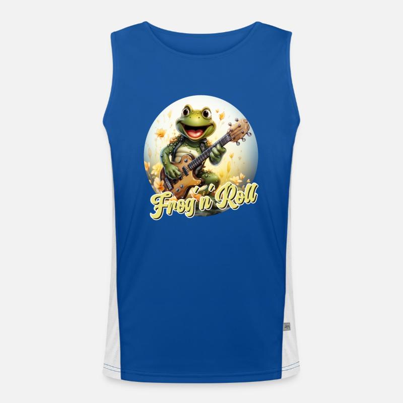 Funny frog with electric guitar and saying Men's Functional Contrast Tank Top 