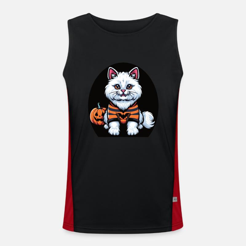 Chat blanc d’Halloween en sweat à capuche Débardeur respirant contrasté Homme 