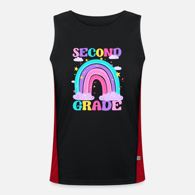 Second Grade 2nd Rainbow Teacher Student 100th Men's Functional Contrast Tank Top 