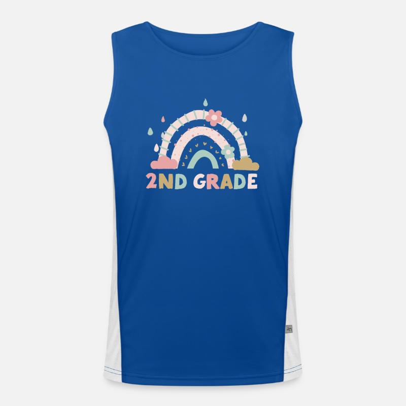 Second Grade 2nd Rainbow Teacher Student 100th Men's Functional Contrast Tank Top 