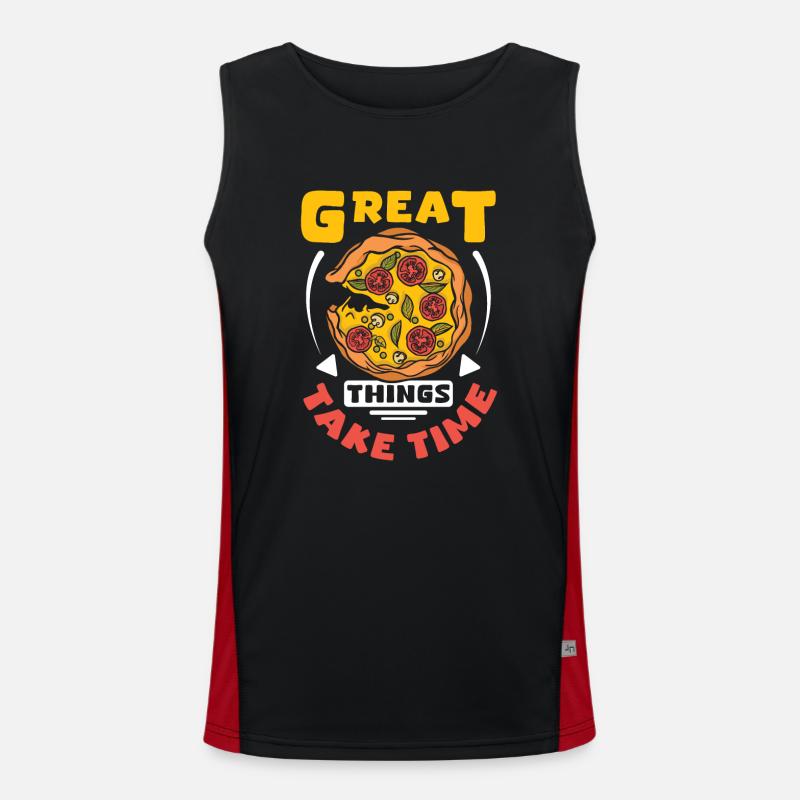 Great things take time pizza making Funktionelles Kontrast-Tank Top für Männer 
