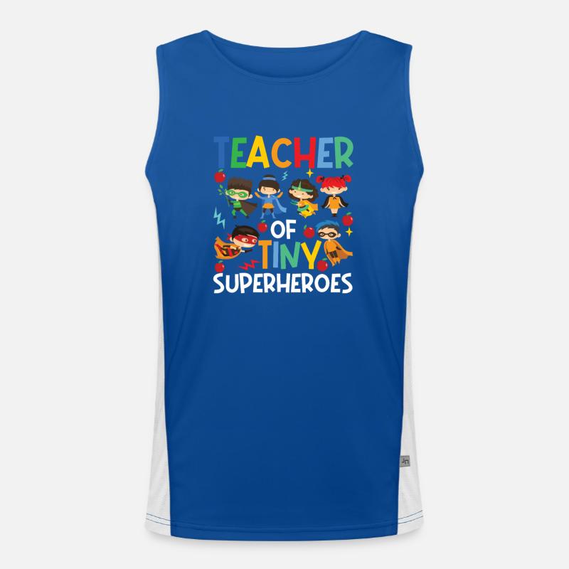 Tiny Superhero Teacher Funny Men's Functional Contrast Tank Top 