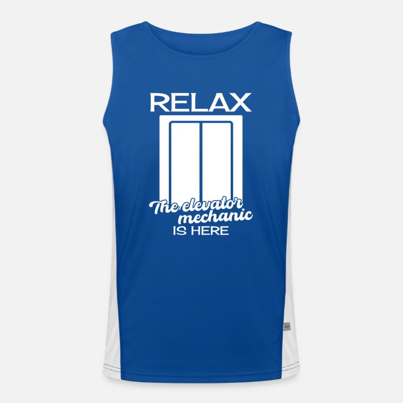 Funny Elevator Mechanic Relax The Elevator Is Here Funktionelles Kontrast-Tank Top für Männer 