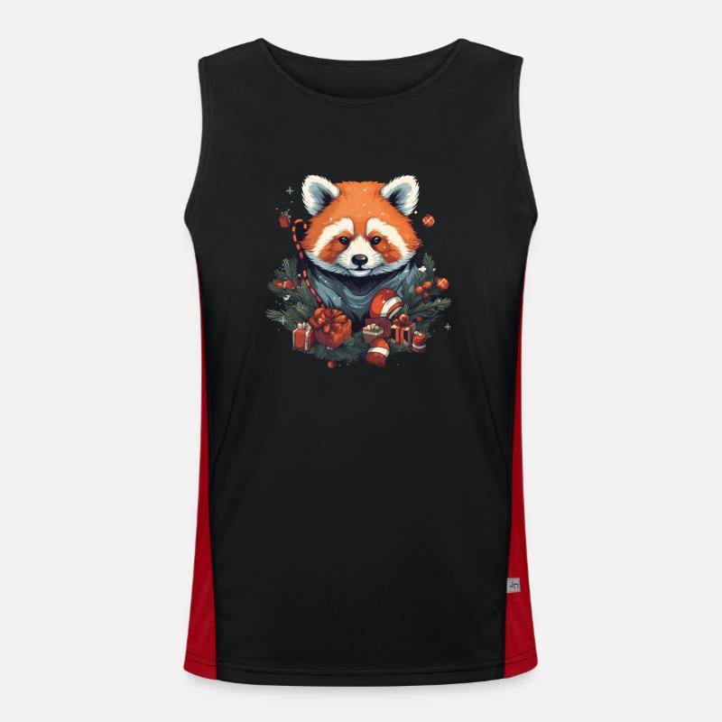 Panda roux avec des éléments de Noël, Pandas d’amour Débardeur respirant contrasté Homme 