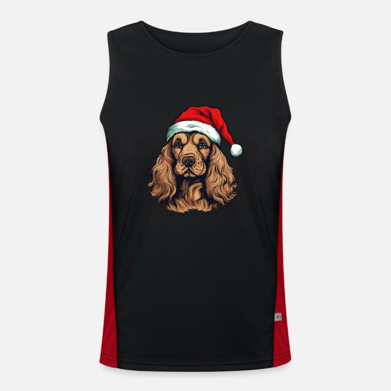 Cocker Spaniel Dog Christmas Head Men's Functional Contrast Tank Top 