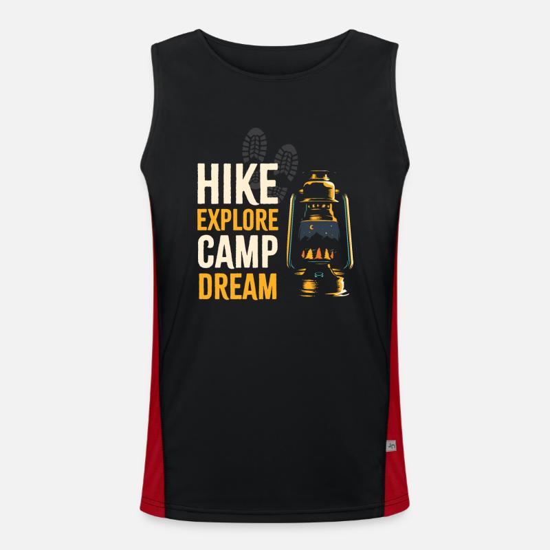 Hike explore camp dream Funktionelles Kontrast-Tank Top für Männer 