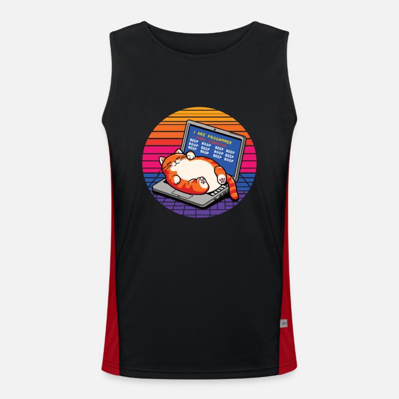 I are programmer, fat sleeping cat Men's Functional Contrast Tank Top 