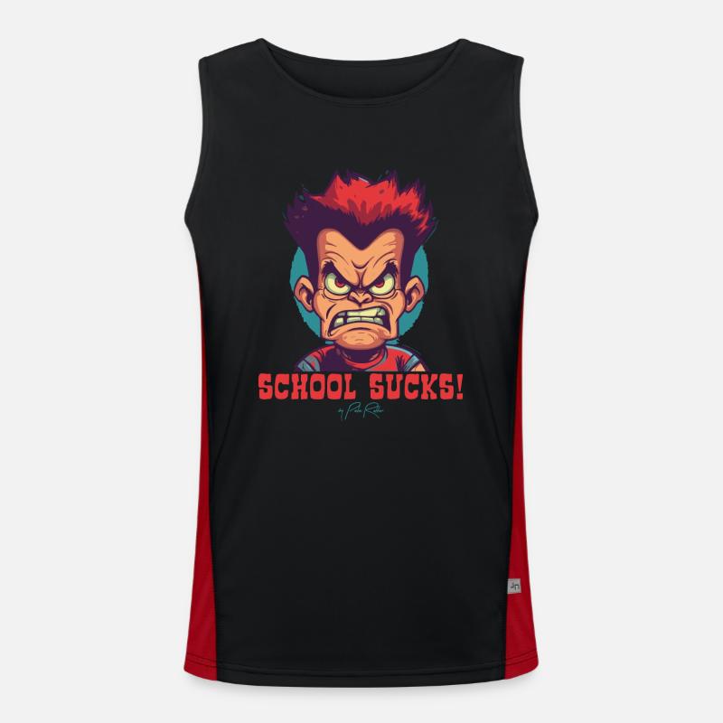 Cartoon thug guy student says: School is crap Men's Functional Contrast Tank Top 