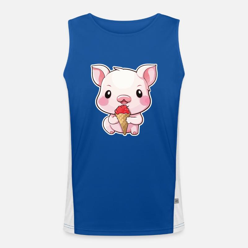 Cochon très mignon mangeant de la crème glacée Débardeur respirant contrasté Homme 