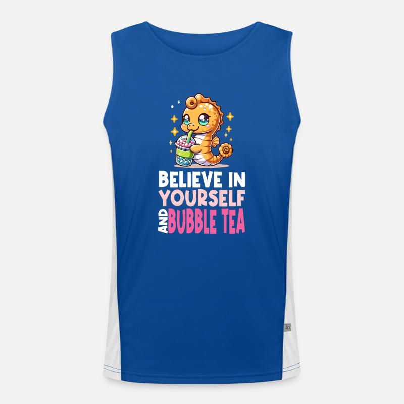 Kawaii Seepferdchen Bubble Tea Boba Milchtee Funktionelles Kontrast-Tank Top für Männer 