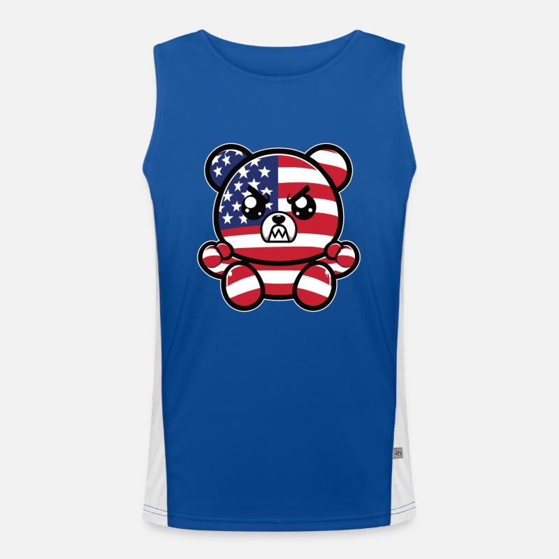 Angry bear cloured as American flag Men's Functional Contrast Tank Top 