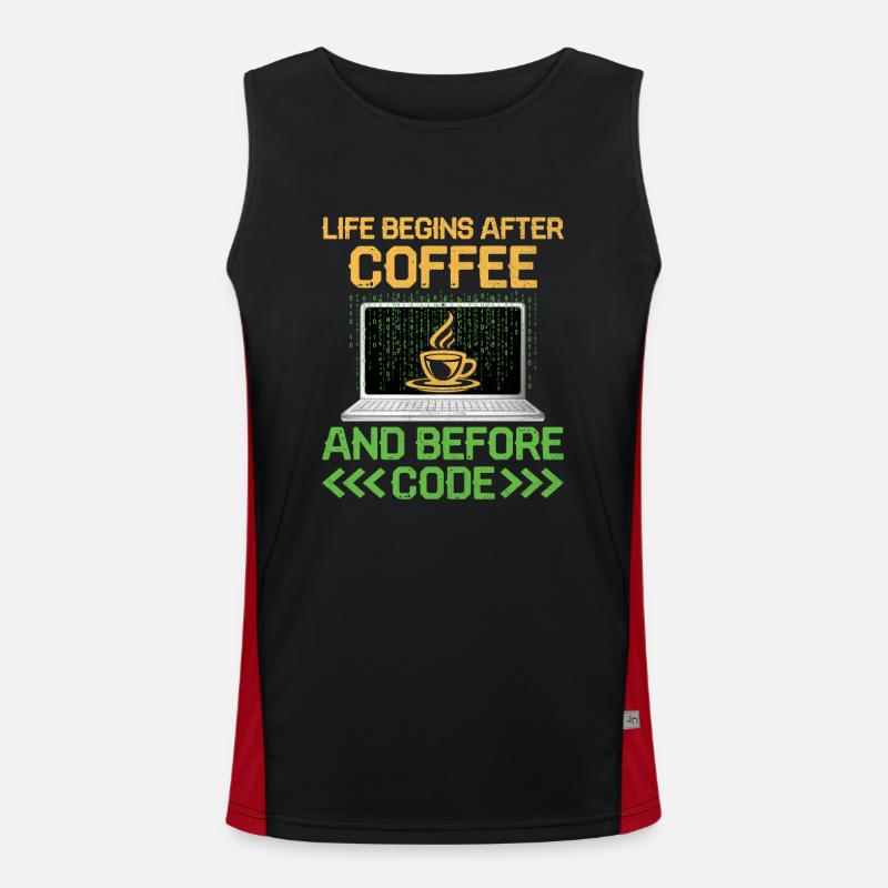 Coffee Coding Programmer Coder Developer Nerd Coff Men's Functional Contrast Tank Top 